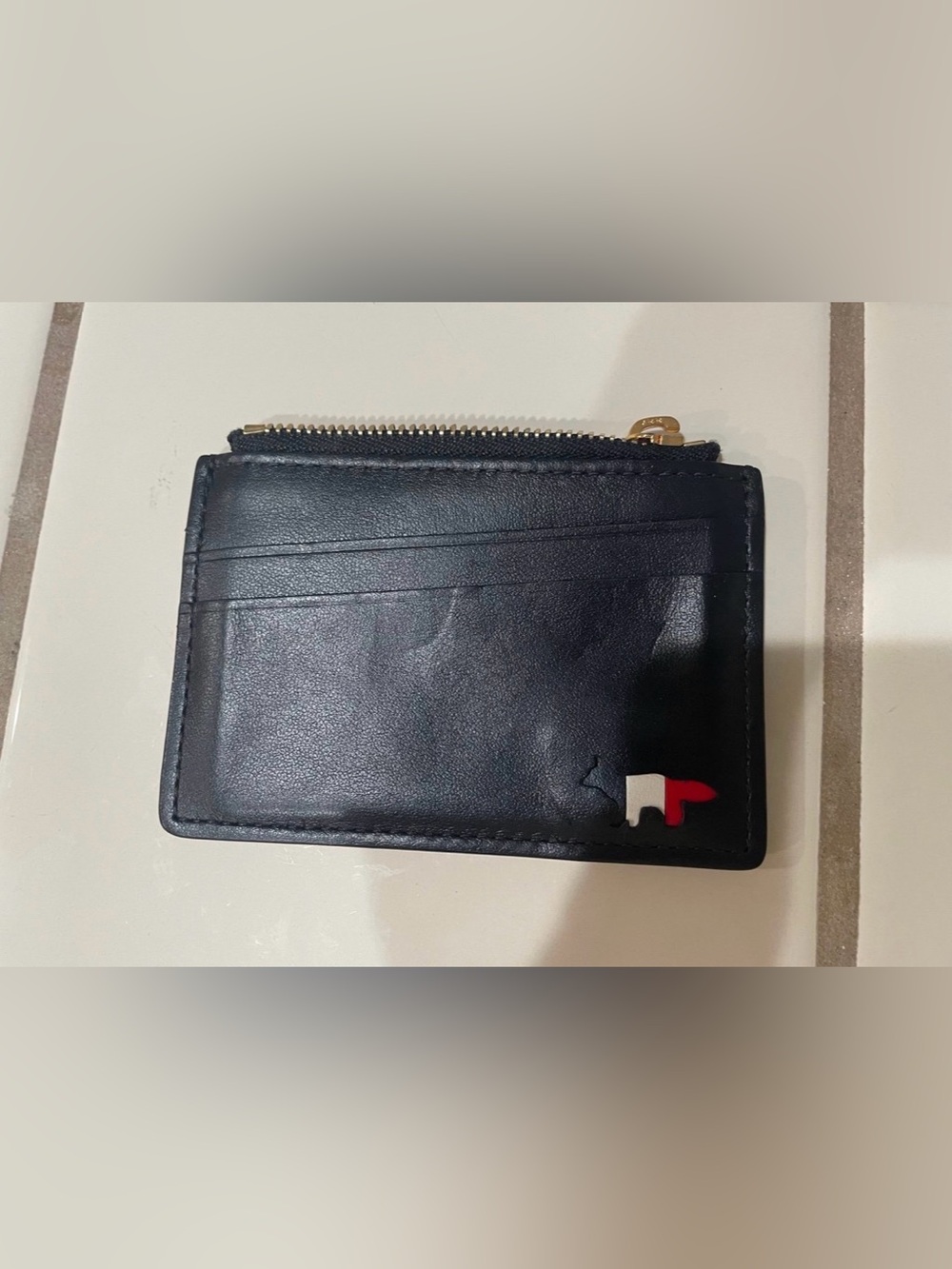 MAISON KITSUNE Black Leather Card Wallet with Red & White Fox Accent